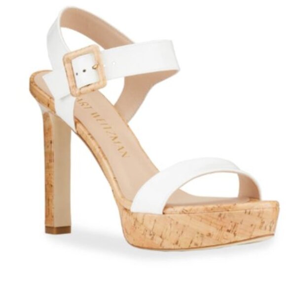 Stuart Weitzman - Alesha Leather Platform Sandals Size 7.5US - White & Cork - Picture 1 of 10